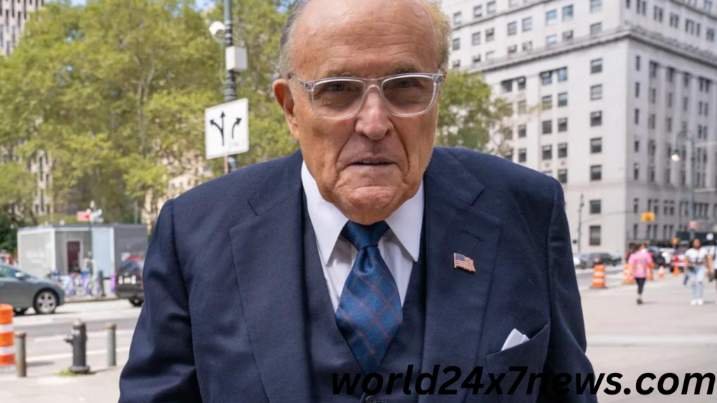 Collage of Rudy Giuliani's Legal Troubles: Court Ruling, Criminal Charges, Financial Issues