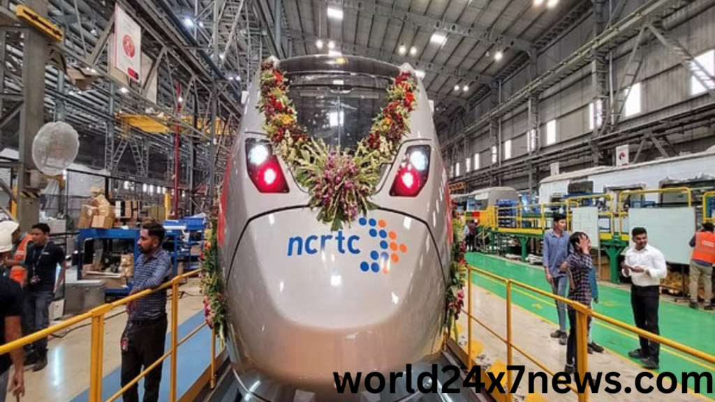 A visual representation of the RAPIDX Train inauguration by Prime Minister Modi during Navaratri, marking India's introduction to rapid rail travel.