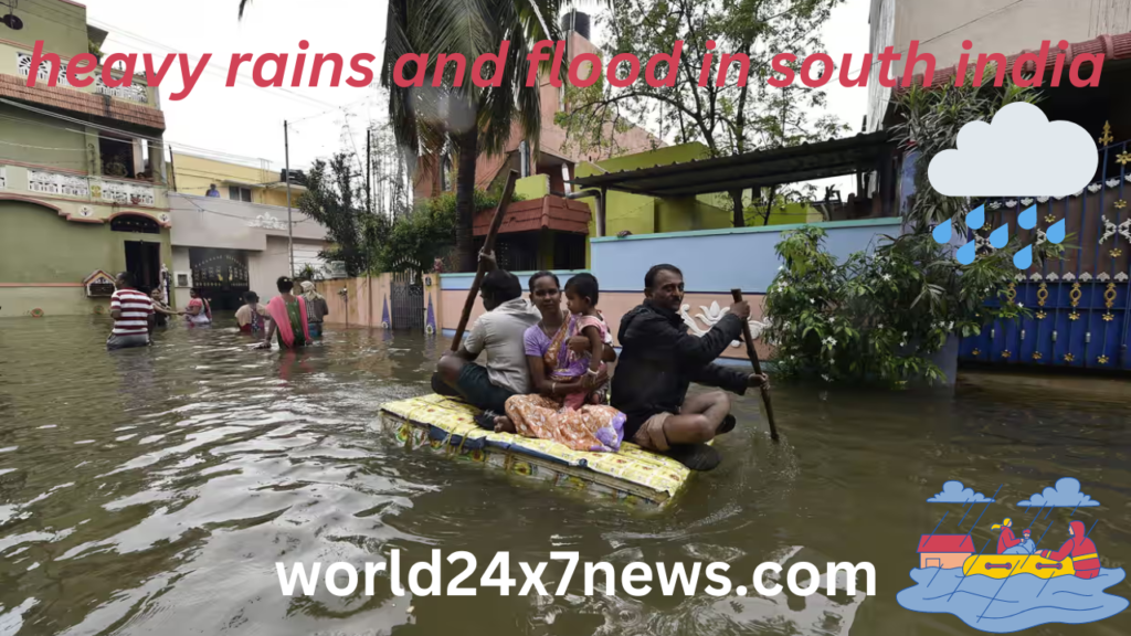 heavy rains and flood in the south india region, many people suffers from this flood, many trains cancelled also many flights diverted in th south india